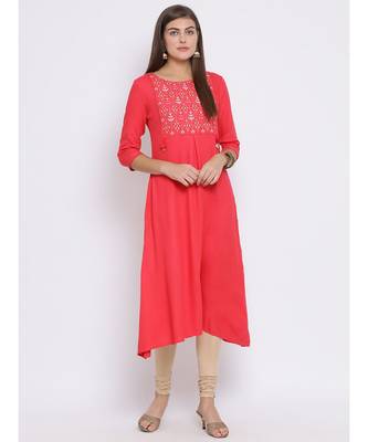 Pink Printed Cotton kurti 5
