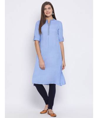 Blue plain Cotton kurti 1