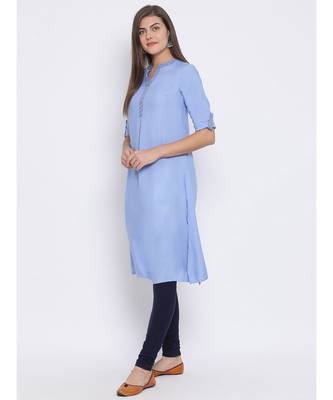 Blue plain Cotton kurti 2