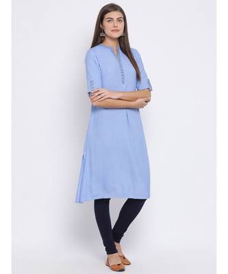 Blue plain Cotton kurti 3