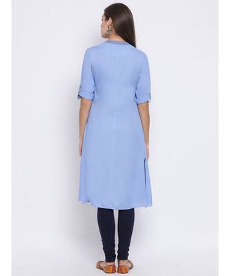 Blue plain Cotton kurti 4