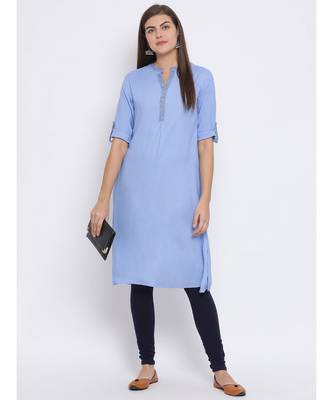 Blue plain Cotton kurti 5