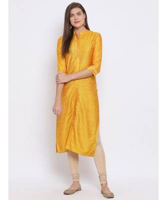 Yellow Printed Cotton kurti 1