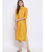 Yellow Printed Cotton kurti
