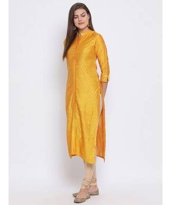 Yellow Printed Cotton kurti 2
