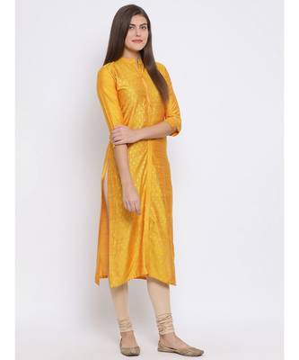Yellow Printed Cotton kurti 3