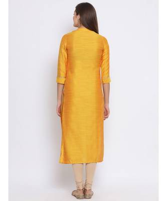 Yellow Printed Cotton kurti 4
