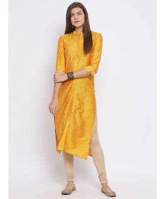 Yellow Printed Cotton kurti 5