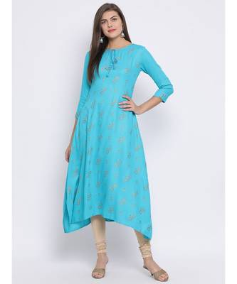 Blue Printed Cotton kurti 1
