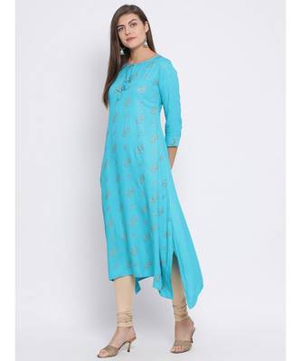 Blue Printed Cotton kurti 2