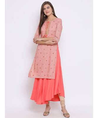 Pink Embroidered Cotton kurti 1