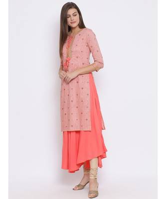 Pink Embroidered Cotton kurti 2