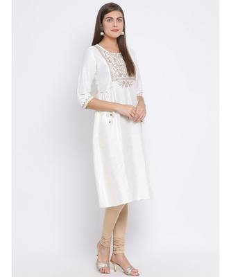 White Embroidered Cotton kurti 3