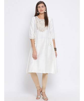 White Embroidered Cotton kurti 5