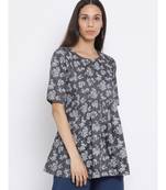 Grey Floral Print Cotton kurti