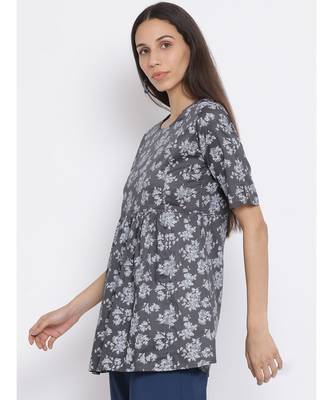 Grey Floral Print Cotton kurti 2