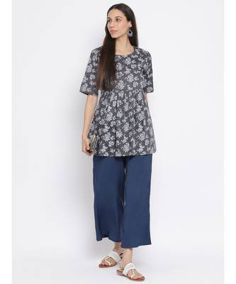 Grey Floral Print Cotton kurti 5