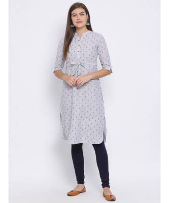 Grey Floral Print Cotton kurti 1