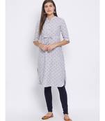 Grey Floral Print Cotton kurti