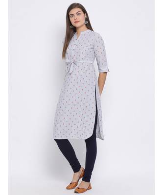Grey Floral Print Cotton kurti 2
