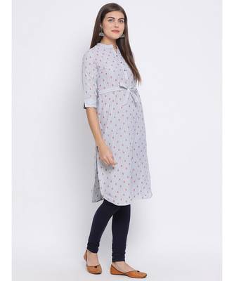 Grey Floral Print Cotton kurti 3