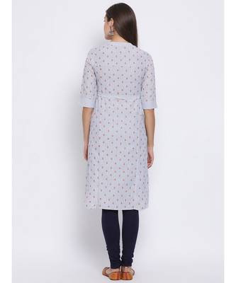 Grey Floral Print Cotton kurti 4