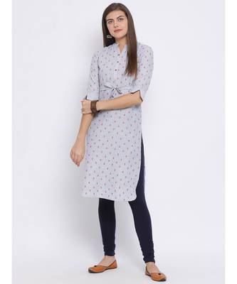 Grey Floral Print Cotton kurti 5