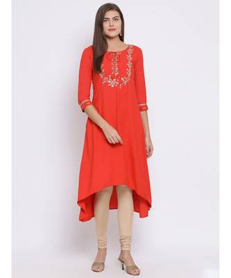 Red Embroidered Cotton kurti 1