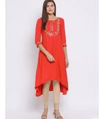 Red Embroidered Cotton kurti