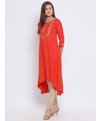 Red Embroidered Cotton kurti 2