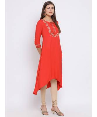 Red Embroidered Cotton kurti 3