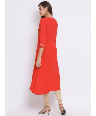 Red Embroidered Cotton kurti 4