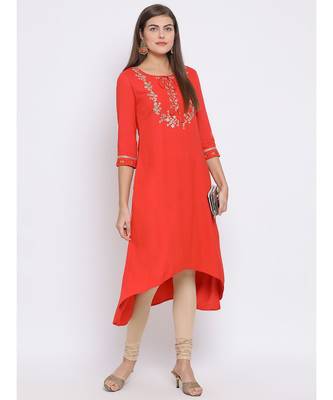 Red Embroidered Cotton kurti 5