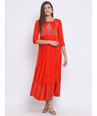 Red Embroidered Cotton kurti 1