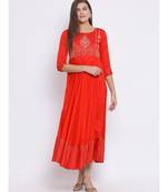 Red Embroidered Cotton kurti