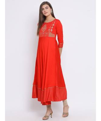Red Embroidered Cotton kurti 2