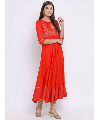 Red Embroidered Cotton kurti 3