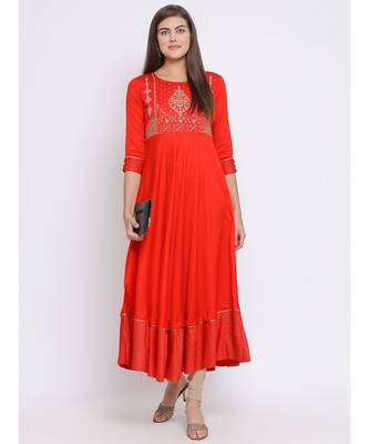 Red Embroidered Cotton kurti 5