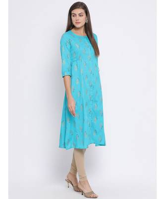 blue Printed Cotton kurti 3