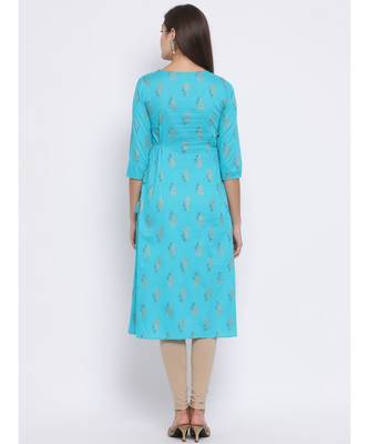 blue Printed Cotton kurti 4
