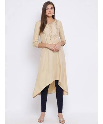 Beige Embroidered Cotton kurti 1