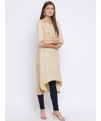 Beige Embroidered Cotton kurti 3