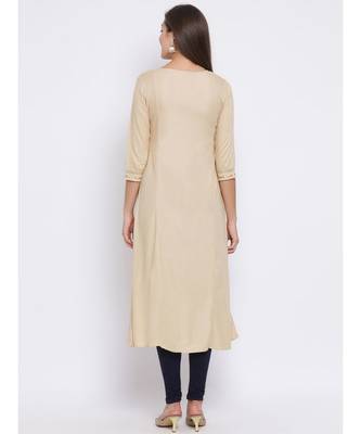 Beige Embroidered Cotton kurti 4