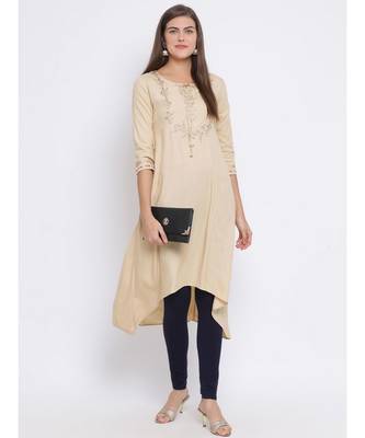Beige Embroidered Cotton kurti 5