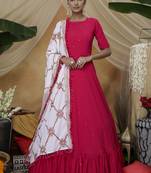 Rani-pink thread embroidery georgette Anarkali Long Gown
