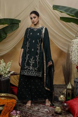 Green sequins chiffon salwar 1