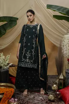 Green sequins chiffon salwar