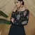 Dark-green thread embroidery georgette Anarkali Long Gown