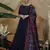 Navy-blue thread embroidered silk Anarkali Long Gown