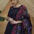 Navy-blue thread embroidered silk Anarkali Long Gown